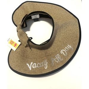 David & Young Women's Sun Visor Hat Adjustable Wide Brim Straw Beige Black NWT